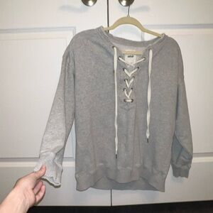 Aerie XS Lace Up Grey Pullover